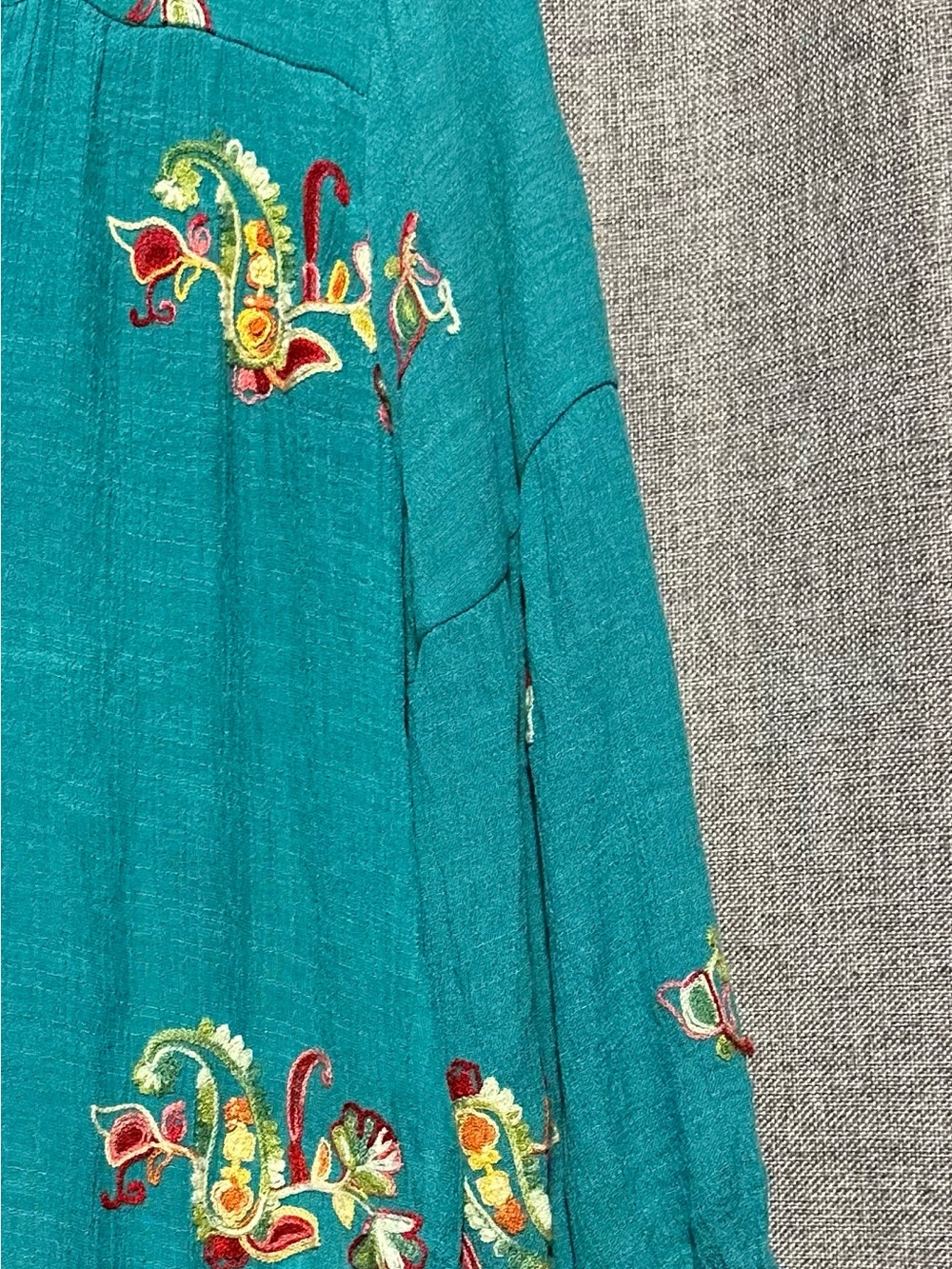 Figueroa & Flower Turquoise Floral Embroidered Button-Front Boho Tunic Blouse XL - Picture 5 of 8